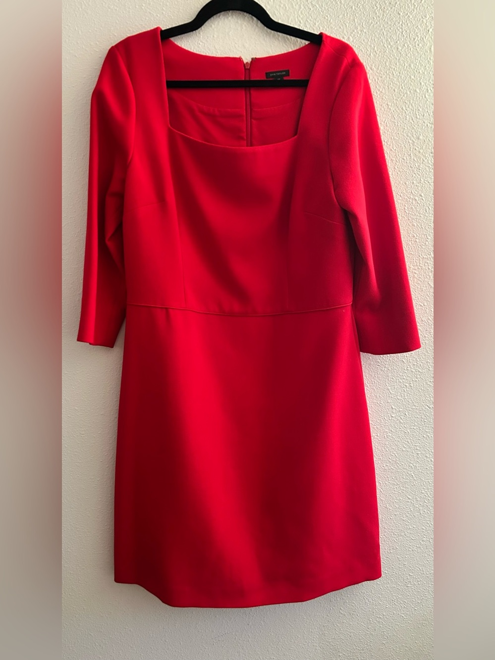 Ann Taylor Red Square-Neck Long Sleeve Sheath Dress